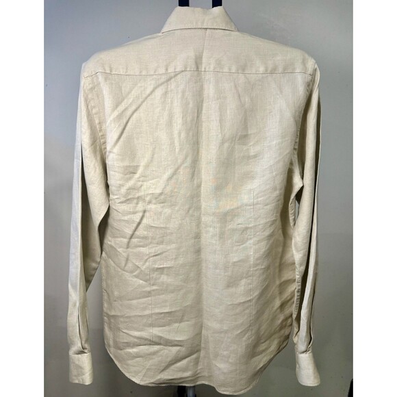 Mens Linen Shirt Size Large Neutral Beige 100 Percent Linen Long Sleeve Casual - Picture 2 of 8